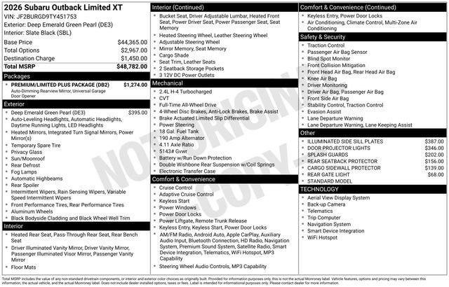 New 2026 Subaru Outback Limited XT w/ Premium/Limited Plus Package AWD/4WD image 5