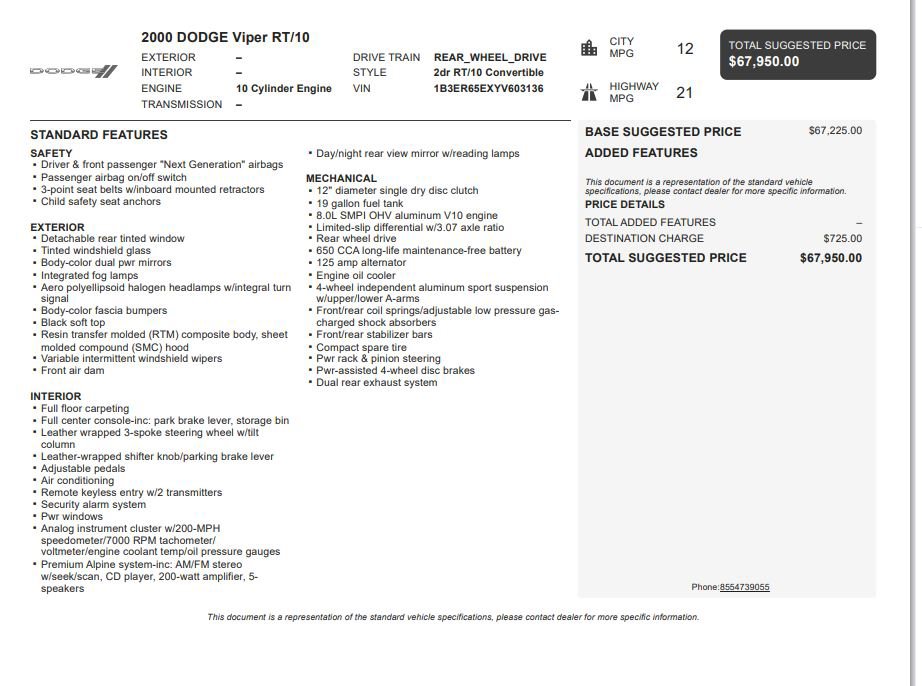 Used 2000 Dodge Viper RT/10 image 9