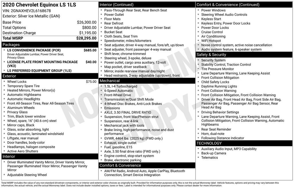 Used 2020 Chevrolet Equinox LS w/ LS Convenience Package FWD image 44