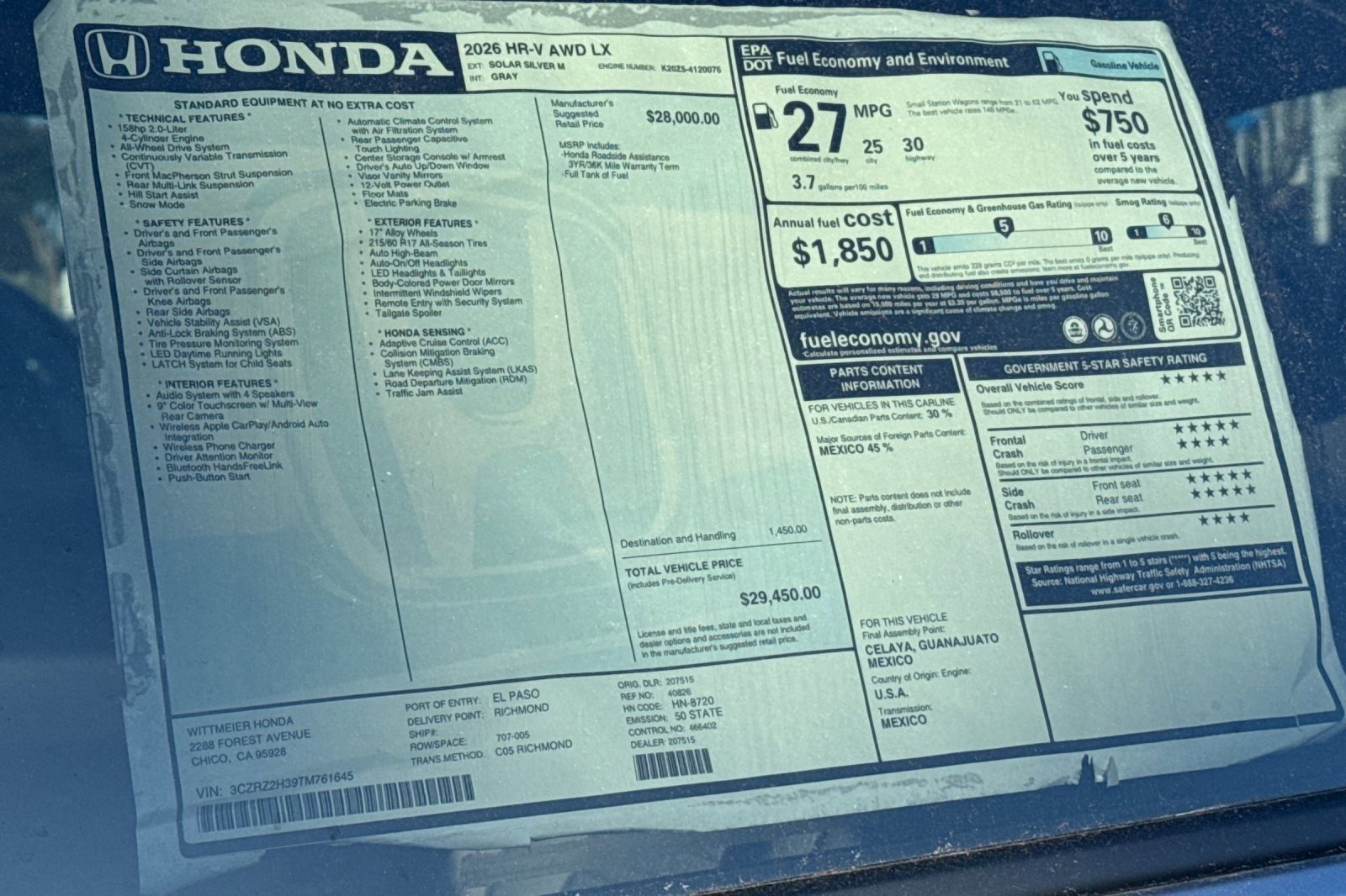 New 2026 Honda HR-V LX image 33