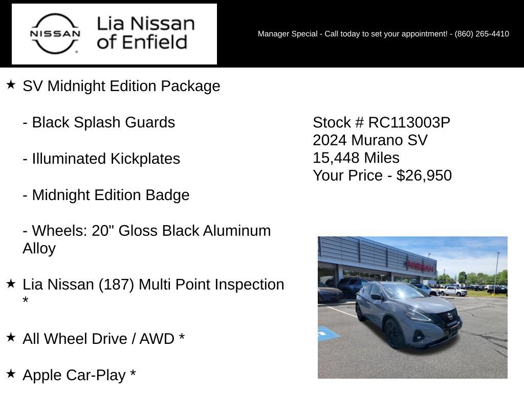 Certified 2024 Nissan Murano SV w/ SV Midnight Edition Package AWD/4WD image 5