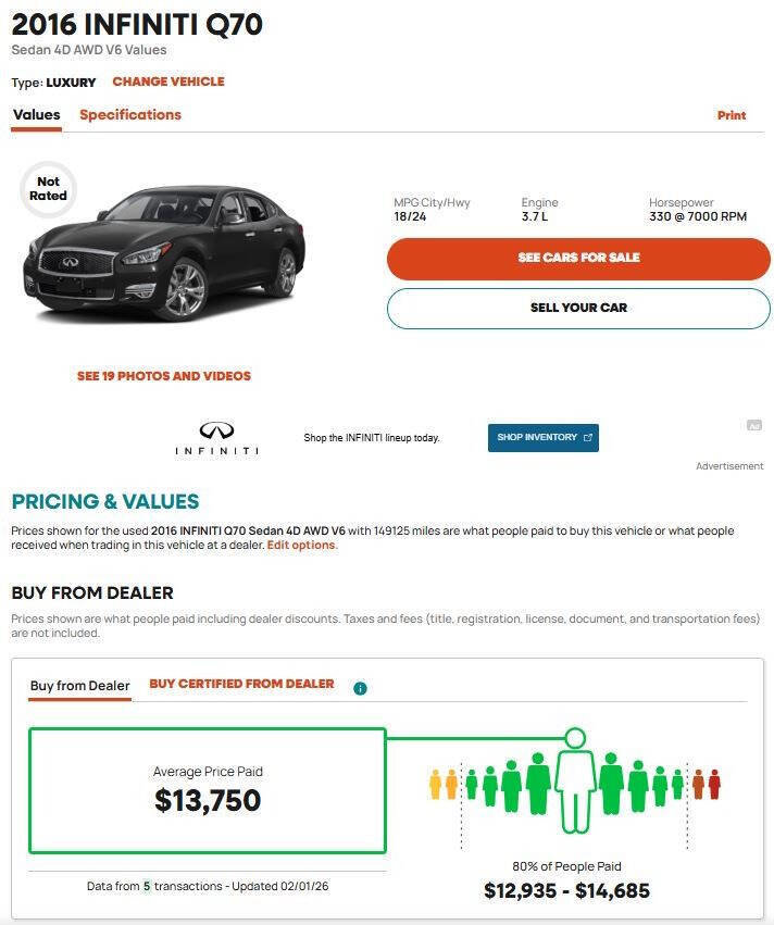 Used 2016 INFINITI Q70 3.7 image 14