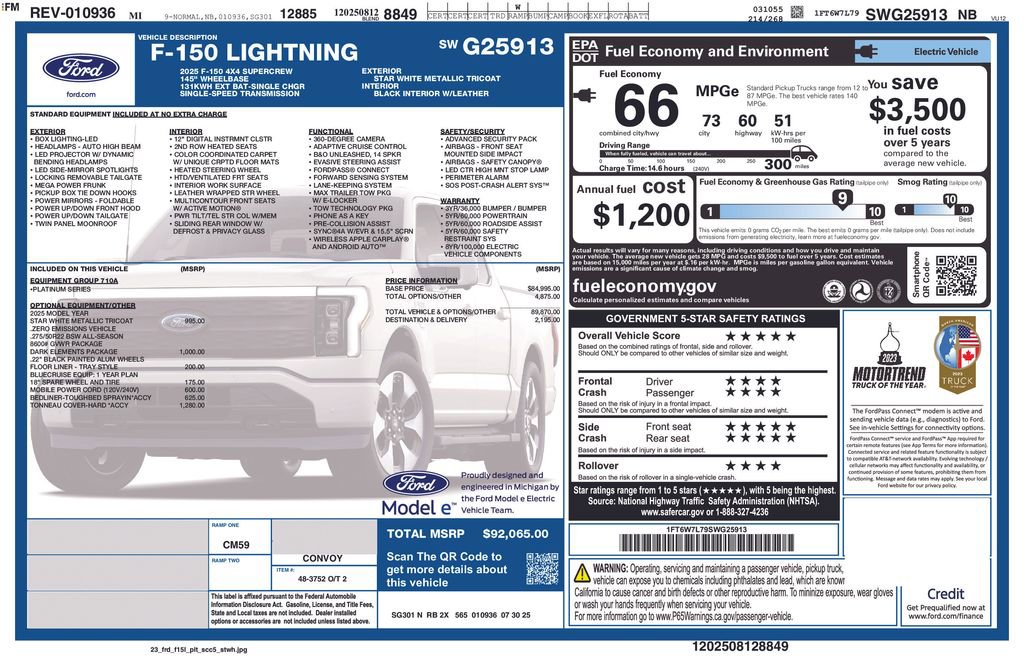 New 2025 Ford F150 Lightning Platinum w/ Dark Elements Package image 16