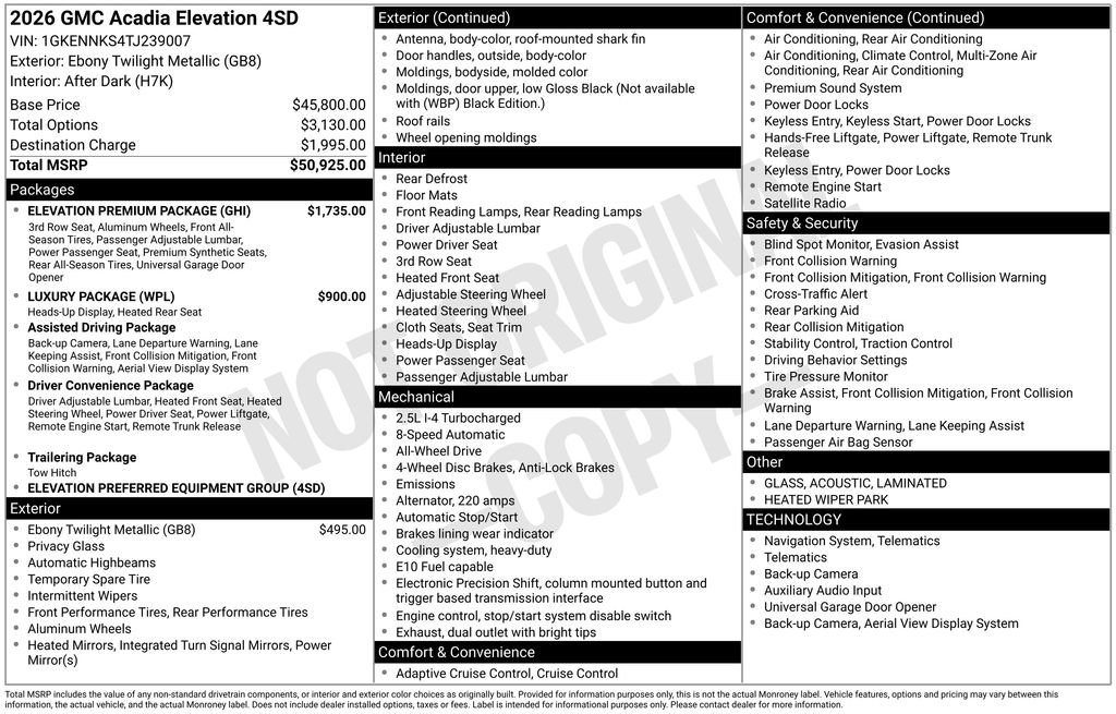 New 2026 GMC Acadia Elevation w/ Elevation Premium Package AWD/4WD image 46