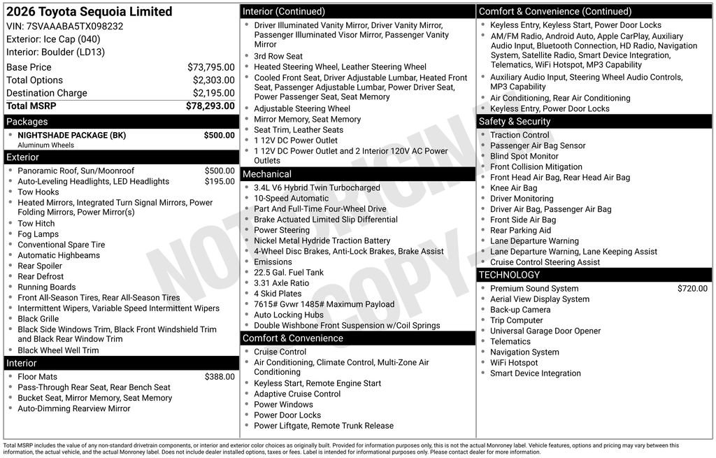 New 2026 Toyota Sequoia Limited w/ Nightshade Package AWD/4WD image 4