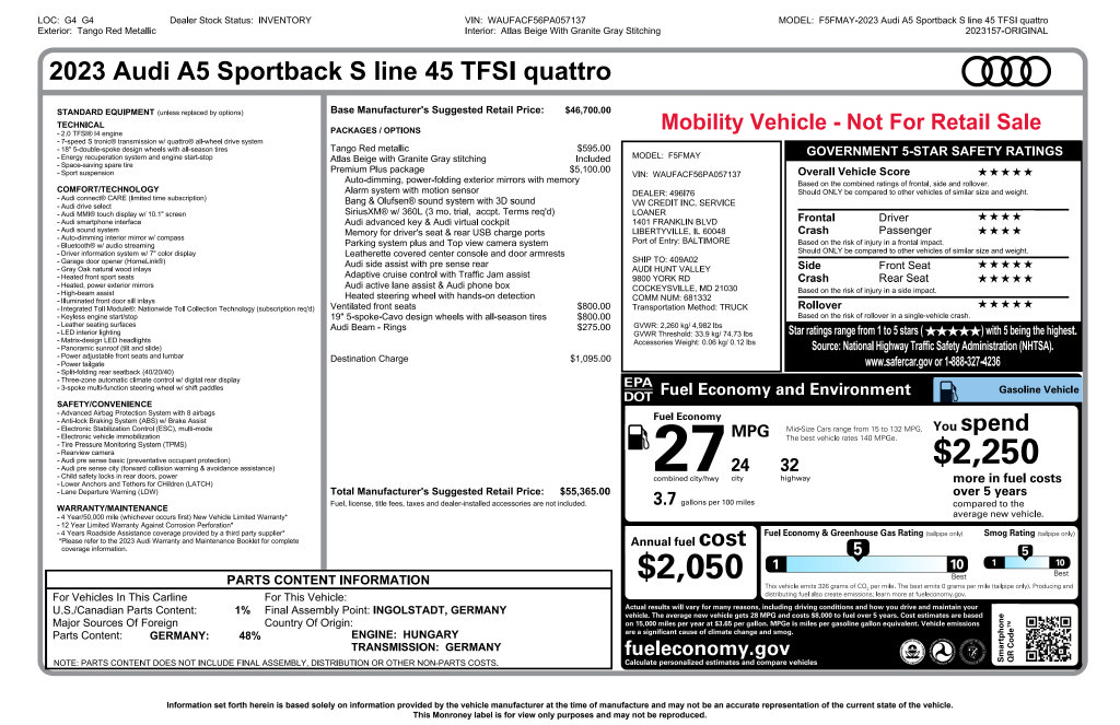Used 2023 Audi A5 2.0T Premium Plus w/ Premium Plus AWD/4WD image 50