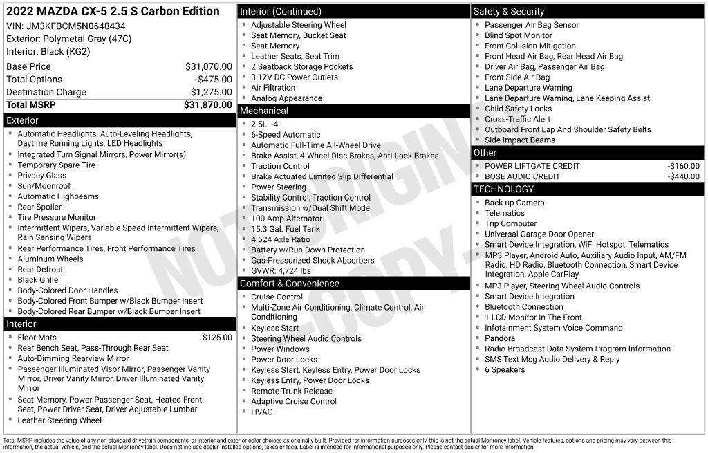 Used 2022 MAZDA CX-5 Carbon Edition AWD/4WD image 42