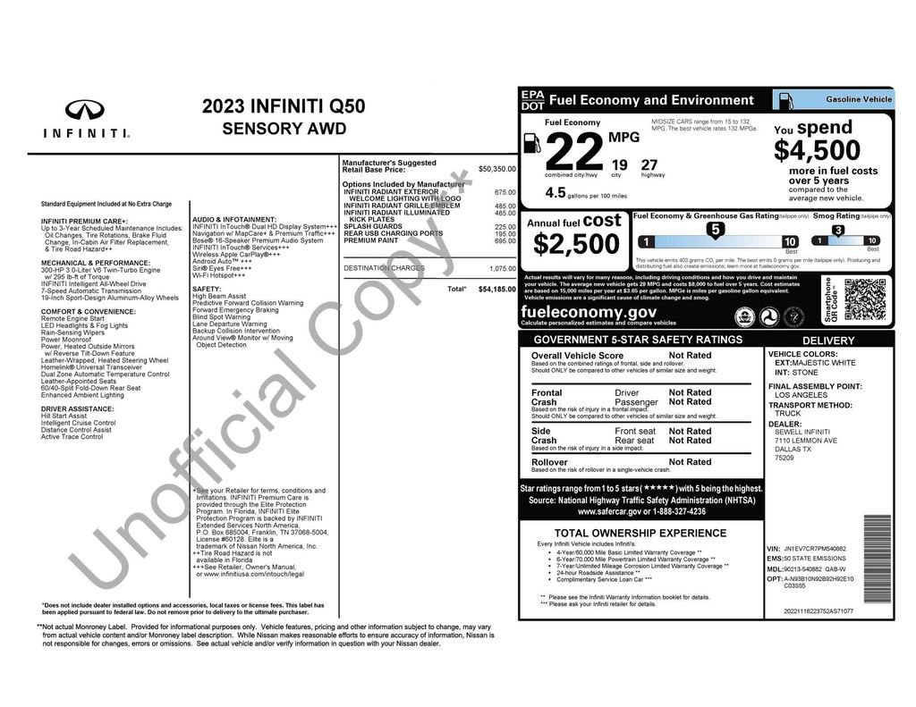 Used 2023 INFINITI Q50 Sensory image 3