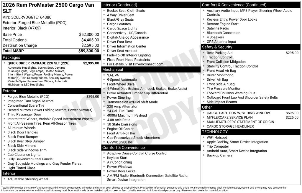 New 2026 RAM ProMaster 2500 w/ Quick Order Package 22G SLT FWD image 9