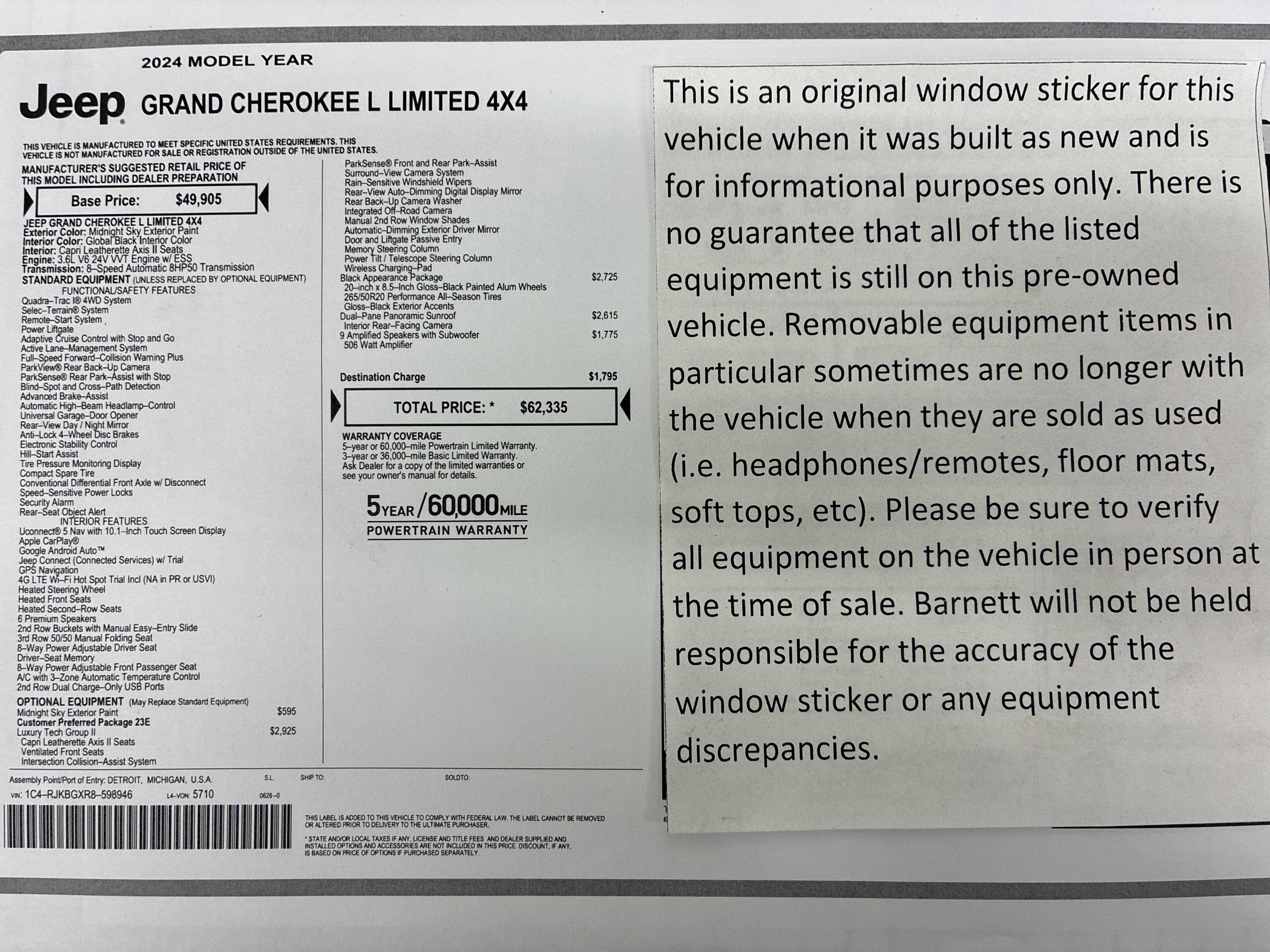 Certified 2024 Jeep Grand Cherokee L Limited w/ Luxury Tech Group II AWD/4WD image 2