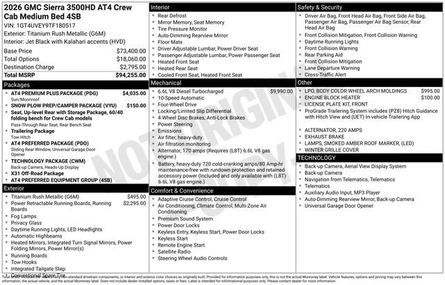 New 2026 GMC Sierra 3500 AT4 w/ AT4 Premium Plus Package