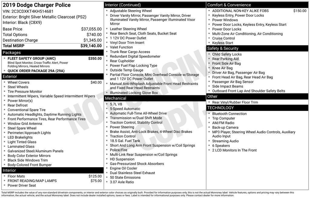 Used 2019 Dodge Charger Police w/ Fleet Safety Group AWD/4WD image 15