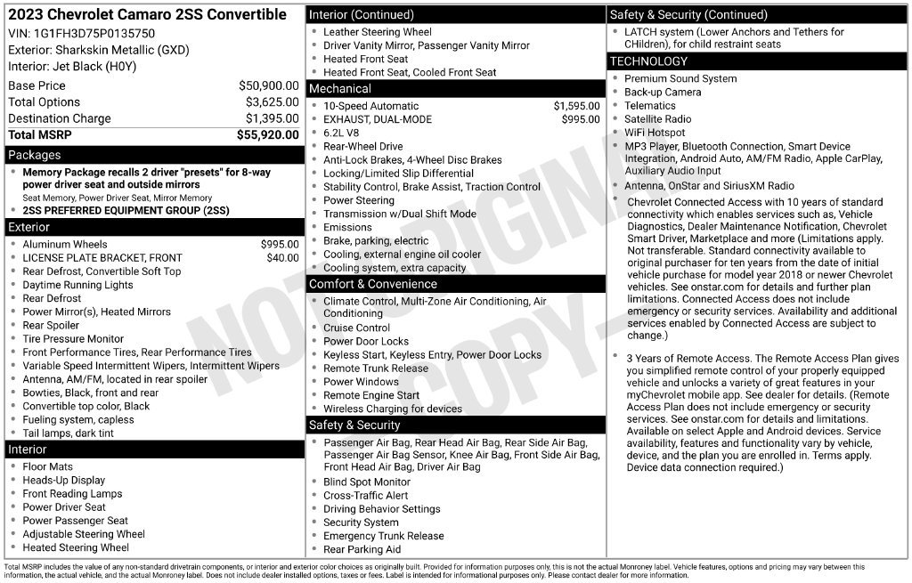 Used 2023 Chevrolet Camaro SS RWD image 28