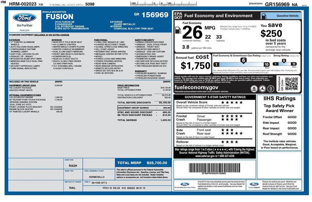 Used 2016 Ford Fusion SE w/ Equipment Group 202A FWD image 42