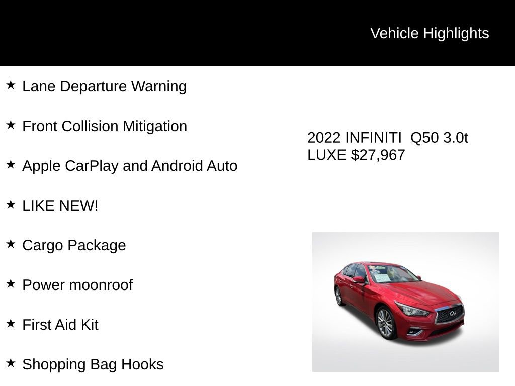 Used 2022 INFINITI Q50 Luxe w/ Cargo Package image 4