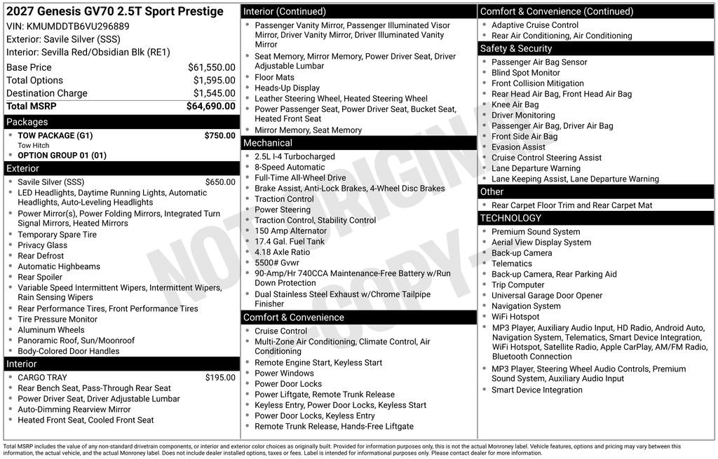 New 2027 Genesis GV70 2.5T Sport Prestige w/ Tow Package AWD/4WD image 8