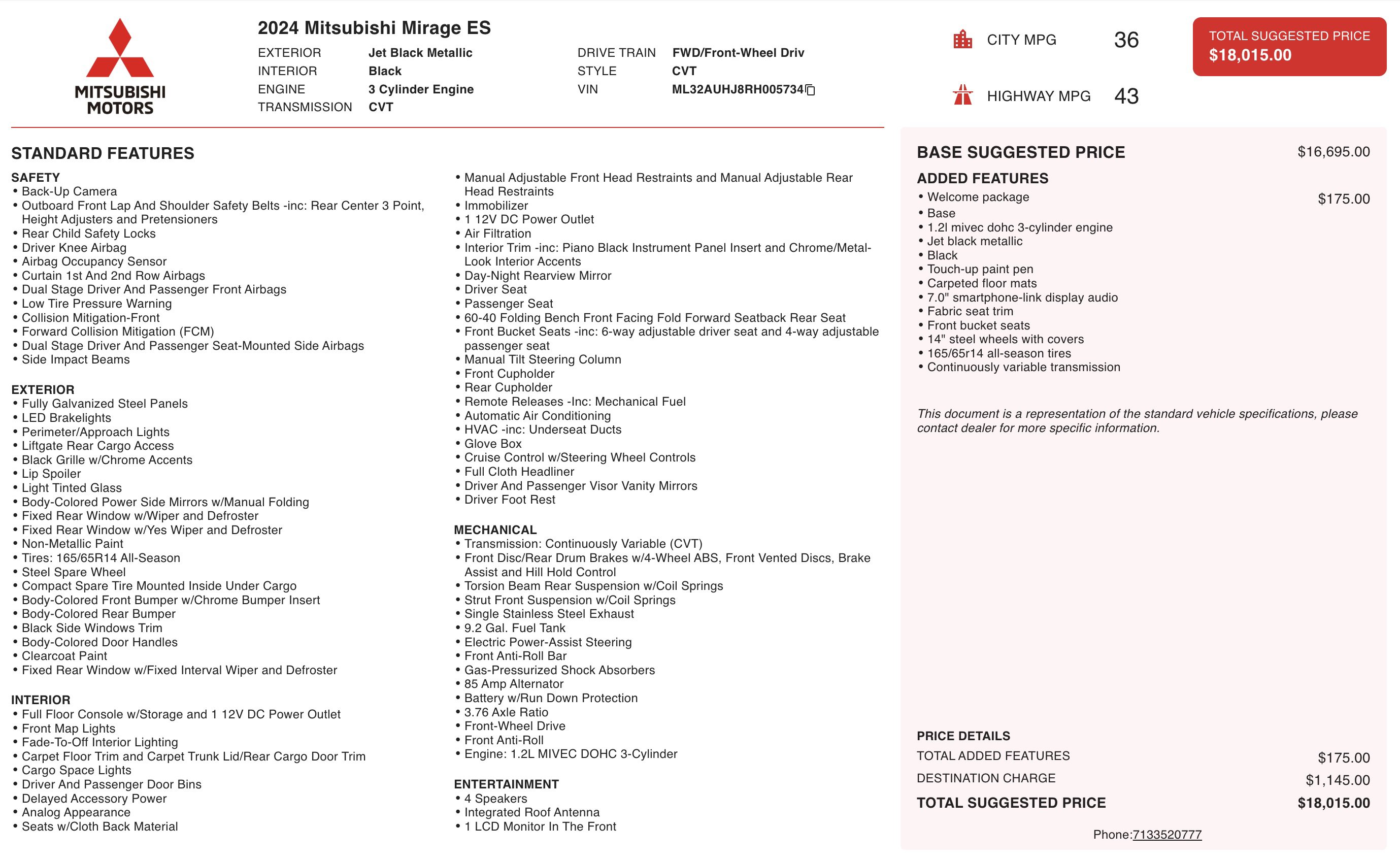 Used 2024 Mitsubishi Mirage ES image 2