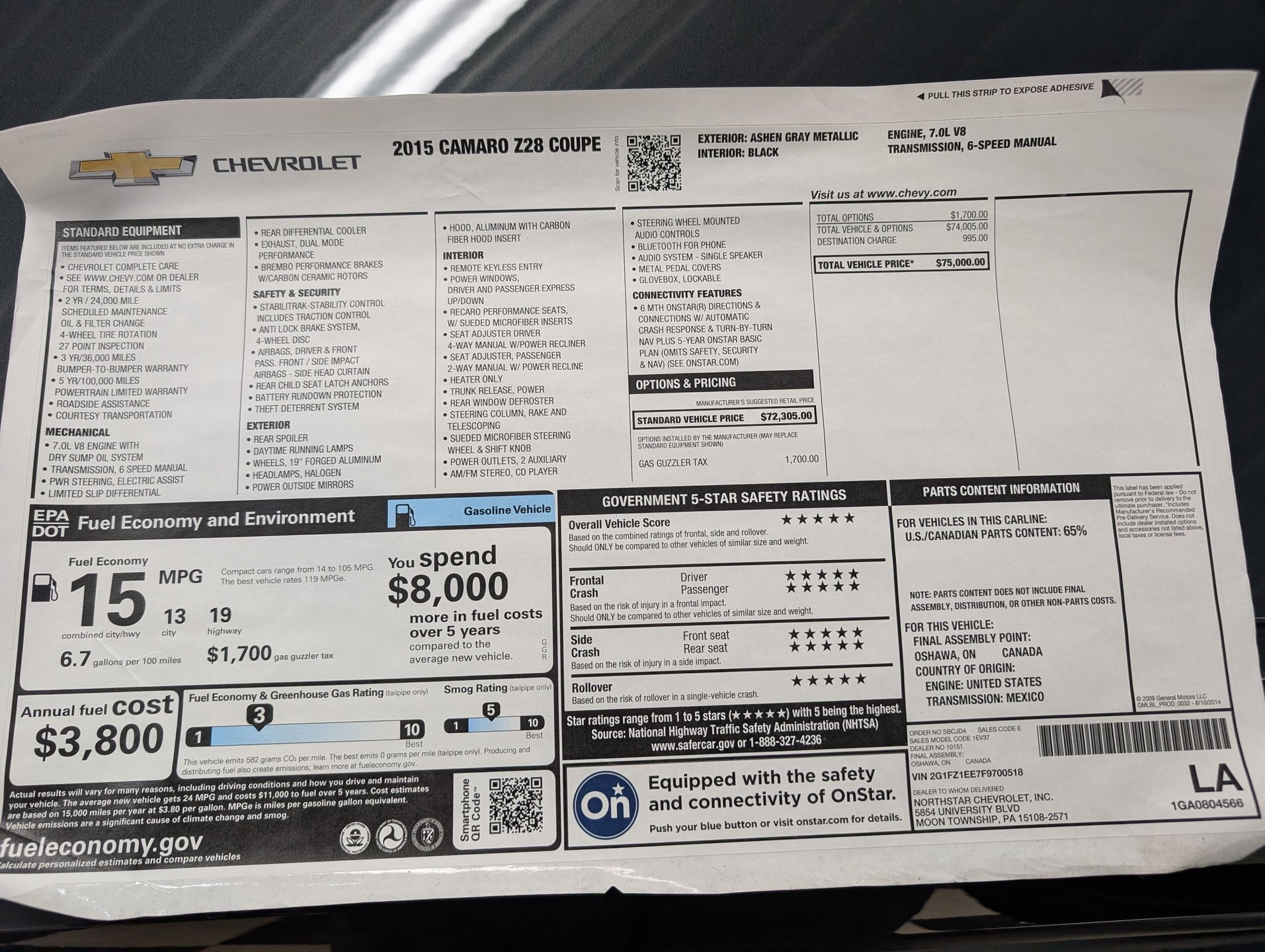 Used 2015 Chevrolet Camaro Z/28 RWD image 12
