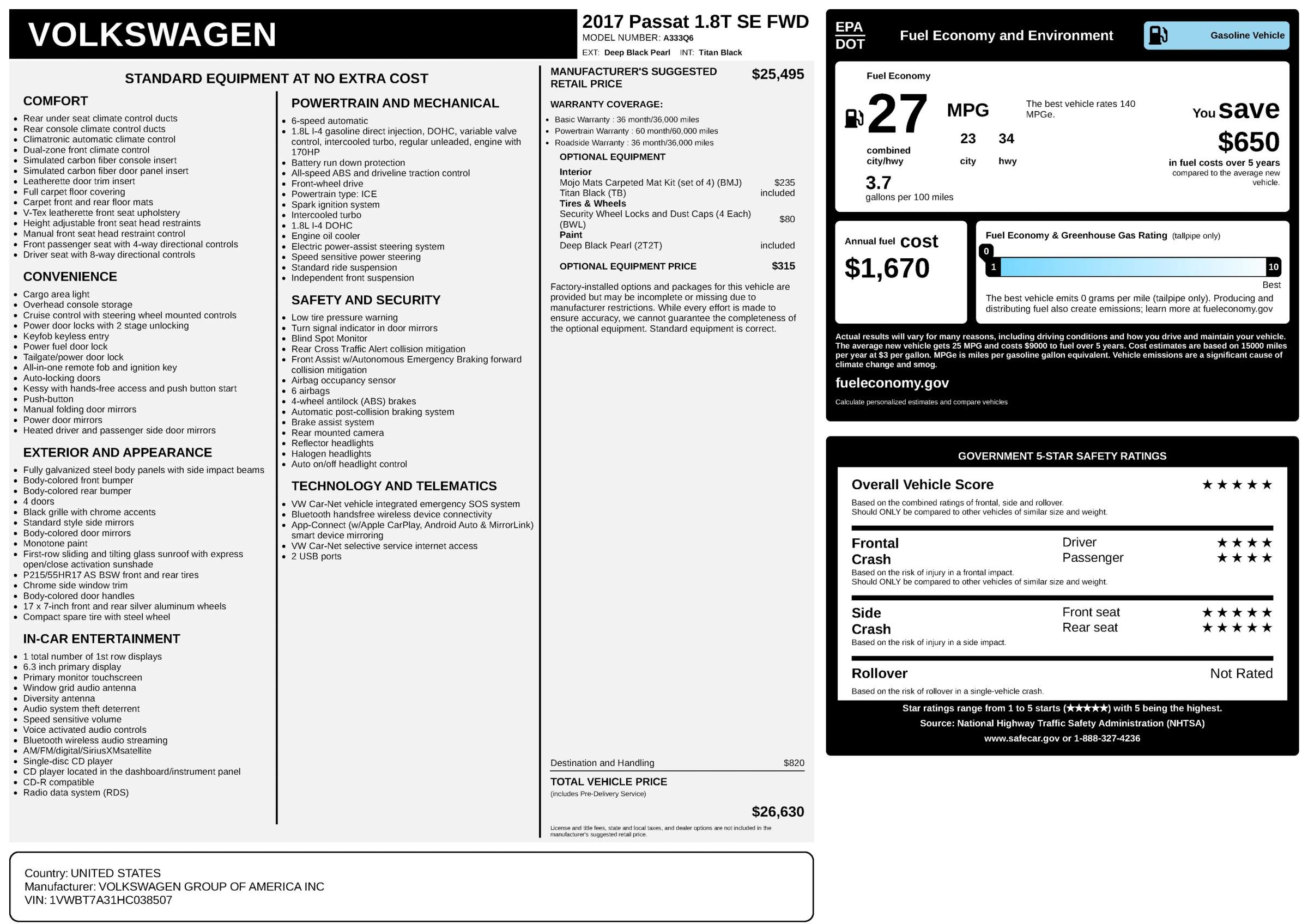 Used 2017 Volkswagen Passat 1.8T SE w/ SE Lighting Package image 32