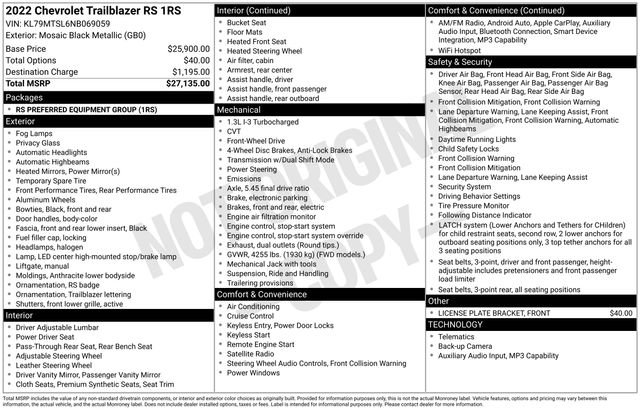 Used 2022 Chevrolet TrailBlazer RS FWD image 16