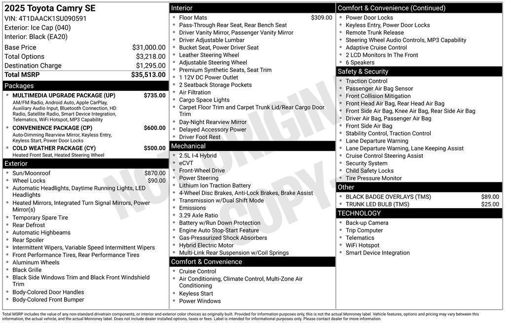 Used 2025 Toyota Camry SE w/ Multimedia Upgrade Package FWD image 39