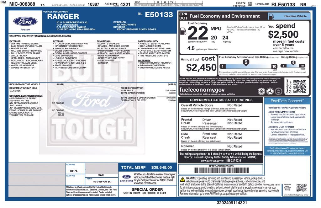 Used 2024 Ford Ranger XL w/ Trailer Tow Package AWD/4WD image 3