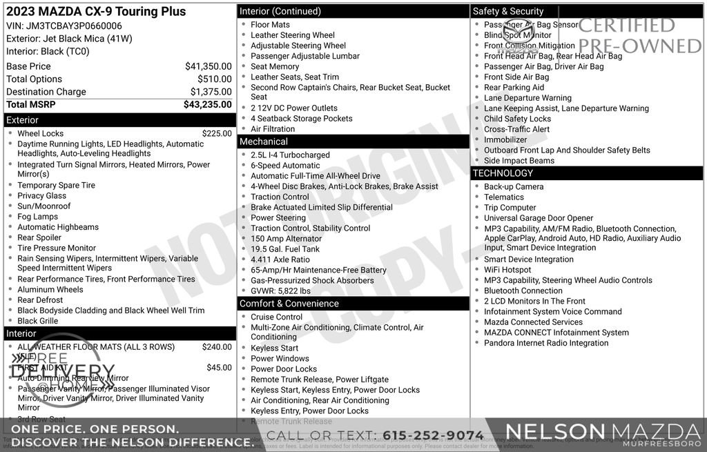 Certified 2023 MAZDA CX-9 Touring Plus AWD/4WD image 2