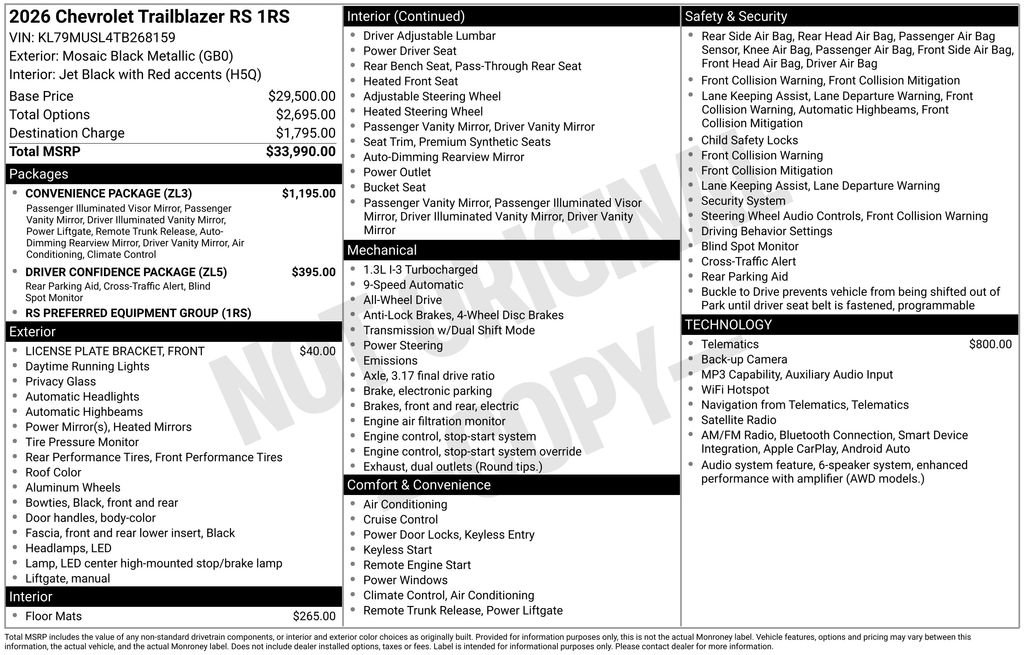 New 2026 Chevrolet TrailBlazer RS w/ Convenience Package AWD/4WD image 6