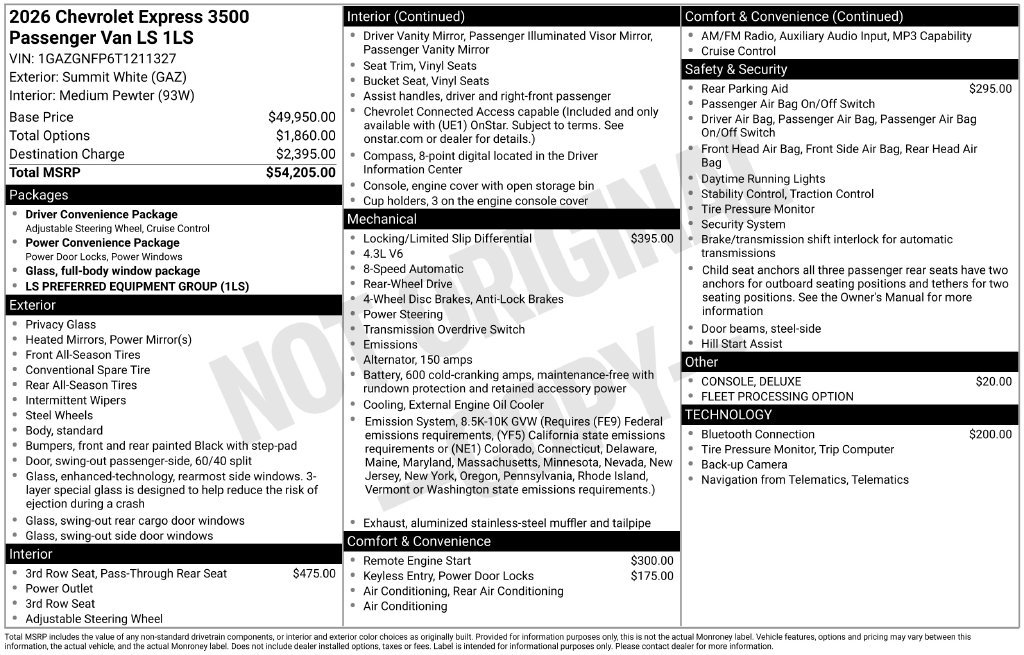 New 2026 Chevrolet Express 3500 LS RWD image 5