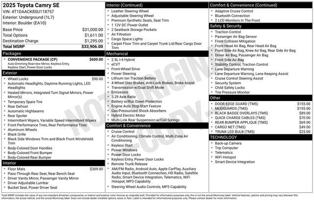 Used 2025 Toyota Camry SE w/ Convenience Package FWD image 37