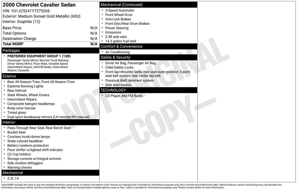 Used 2000 Chevrolet Cavalier Sedan image 3