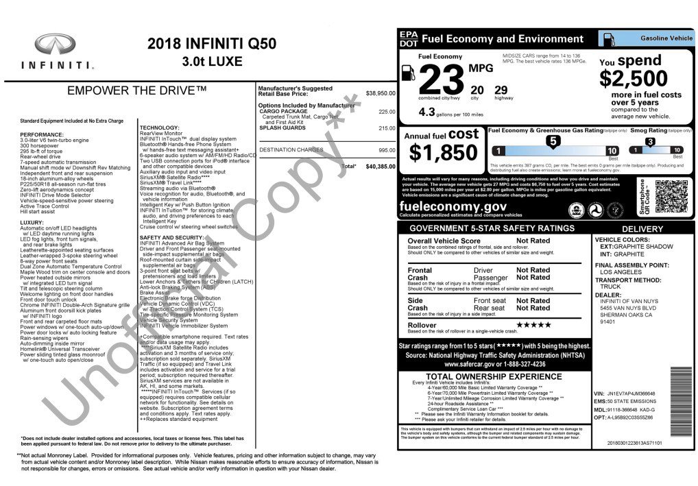 Used 2018 INFINITI Q50 Luxe w/ Cargo Package (L95) image 5