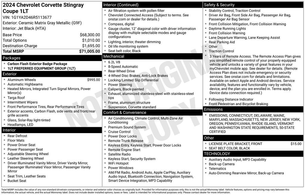 Used 2024 Chevrolet Corvette Stingray Coupe w/ 1LT image 3