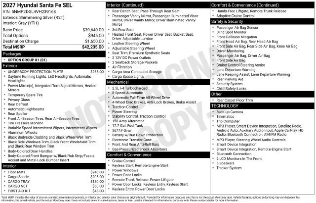 New 2027 Hyundai Santa Fe SEL AWD/4WD image 27