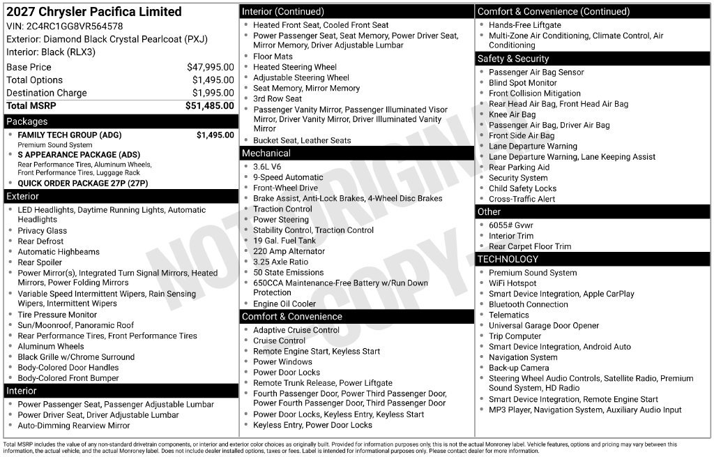 New 2027 Chrysler Pacifica Limited w/ Family Tech Group FWD image 35