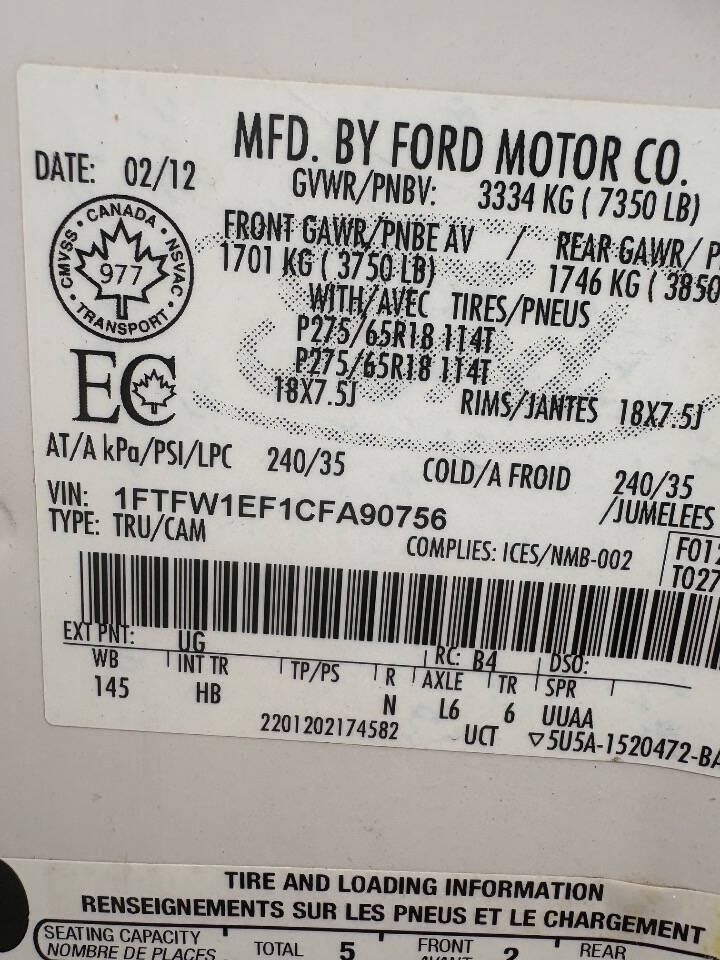 Used 2012 Ford F150 Lariat w/ Lariat Chrome Pkg AWD/4WD image 10