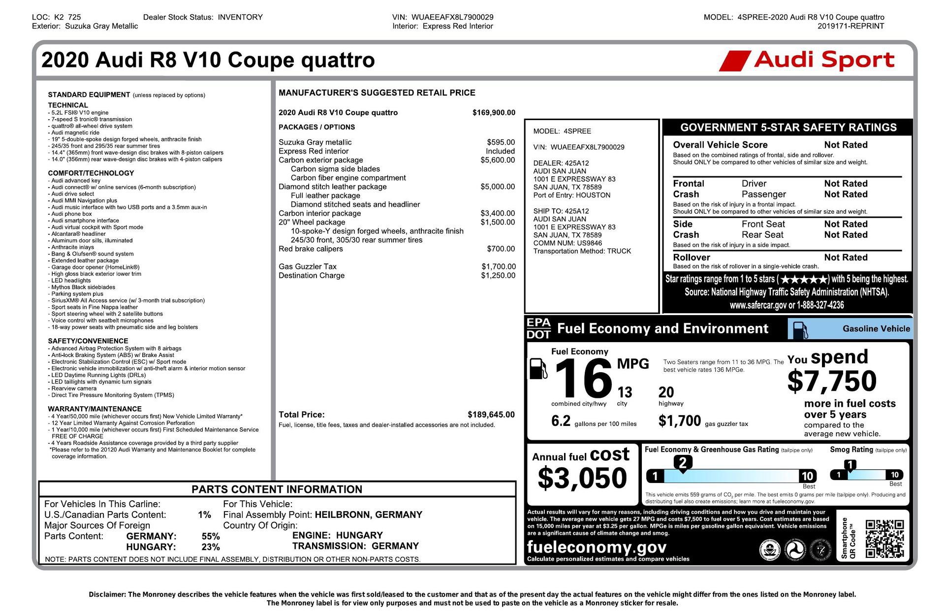 Used 2020 Audi R8 V10 w/ Carbon Exterior Package image 85