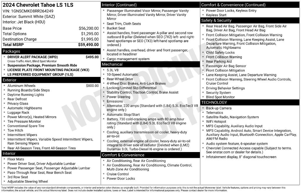 Used 2024 Chevrolet Tahoe LS w/ Driver Alert Package RWD image 44