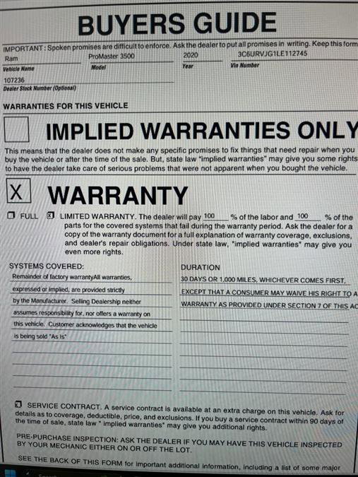 Used 2020 RAM ProMaster 3500 image 7