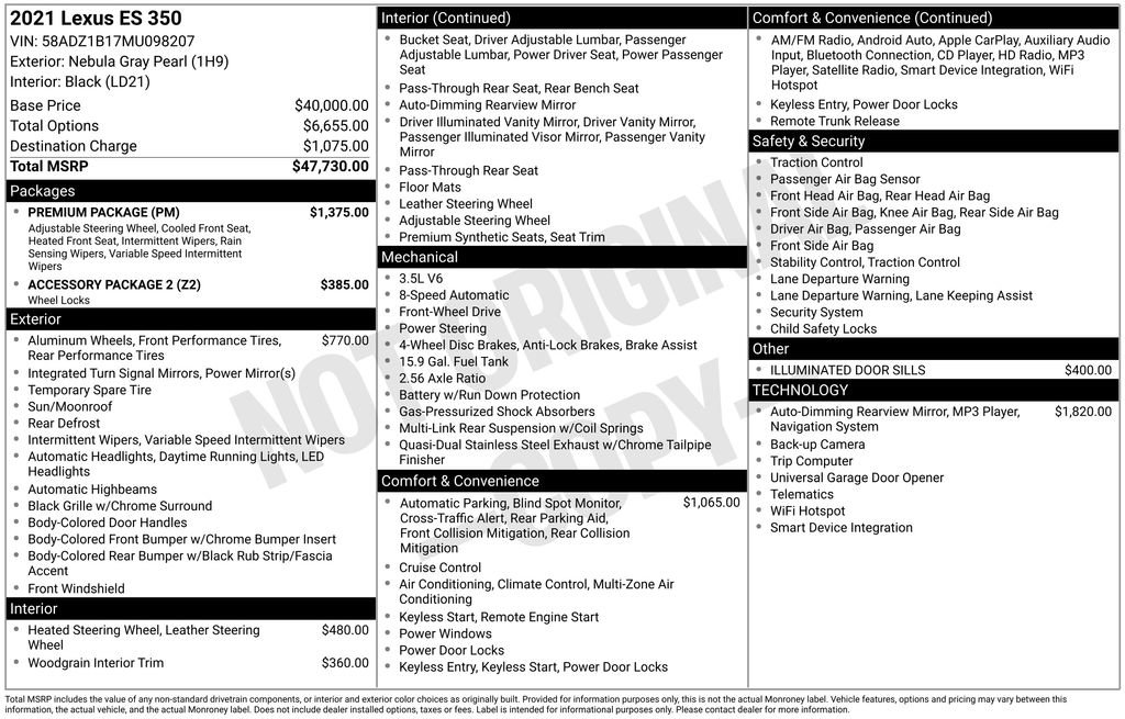 Used 2021 Lexus ES 350 w/ Premium Package image 51