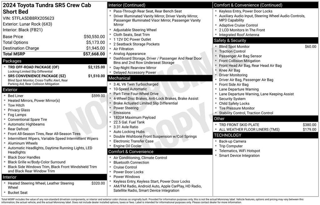 Used 2024 Toyota Tundra SR5 w/ TRD Off-Road Package AWD/4WD image 6