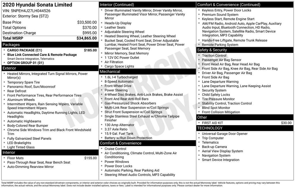 Used 2020 Hyundai Sonata Limited w/ Cargo Package FWD image 31