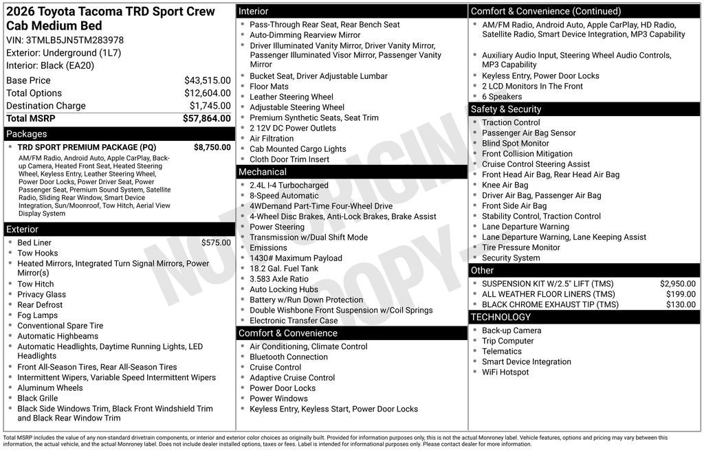 New 2026 Toyota Tacoma TRD Sport w/ TRD Sport Premium Package AWD/4WD image 7
