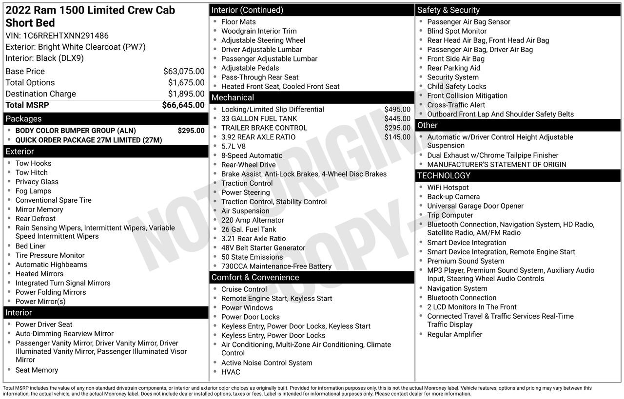 Used 2022 RAM 1500 Limited w/ Body Color Bumper Group RWD image 35