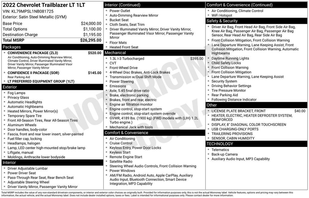 Used 2022 Chevrolet TrailBlazer LT w/ Convenience Package FWD image 9