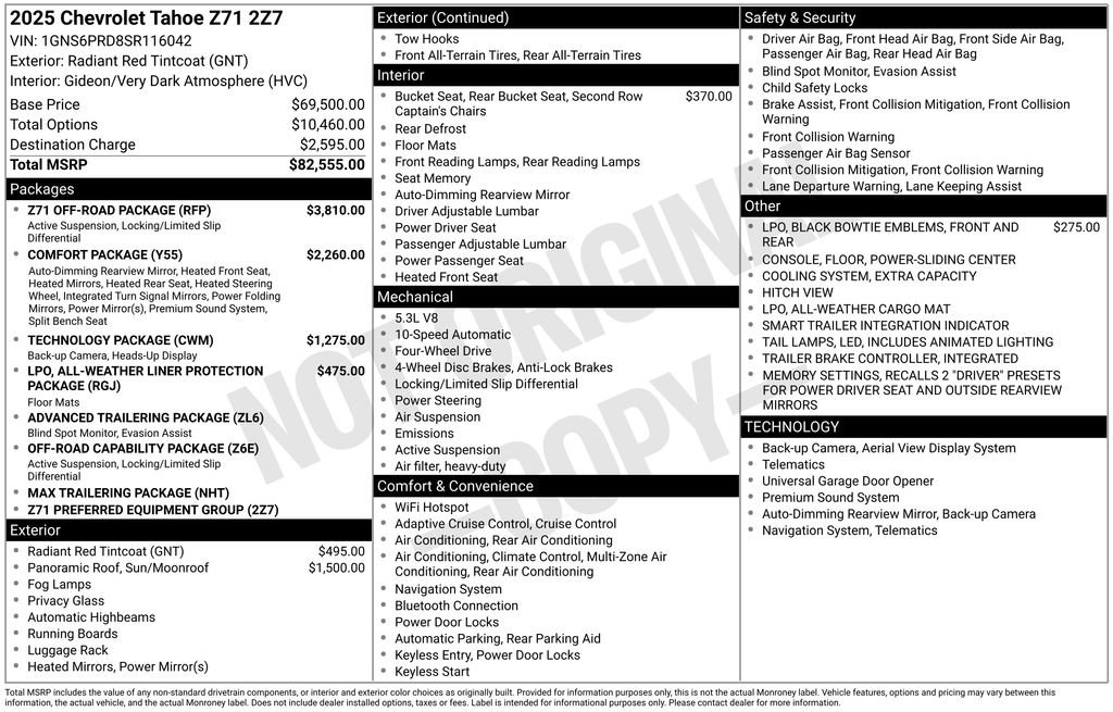 Used 2025 Chevrolet Tahoe Z71 w/ Z71 Off-Road Package