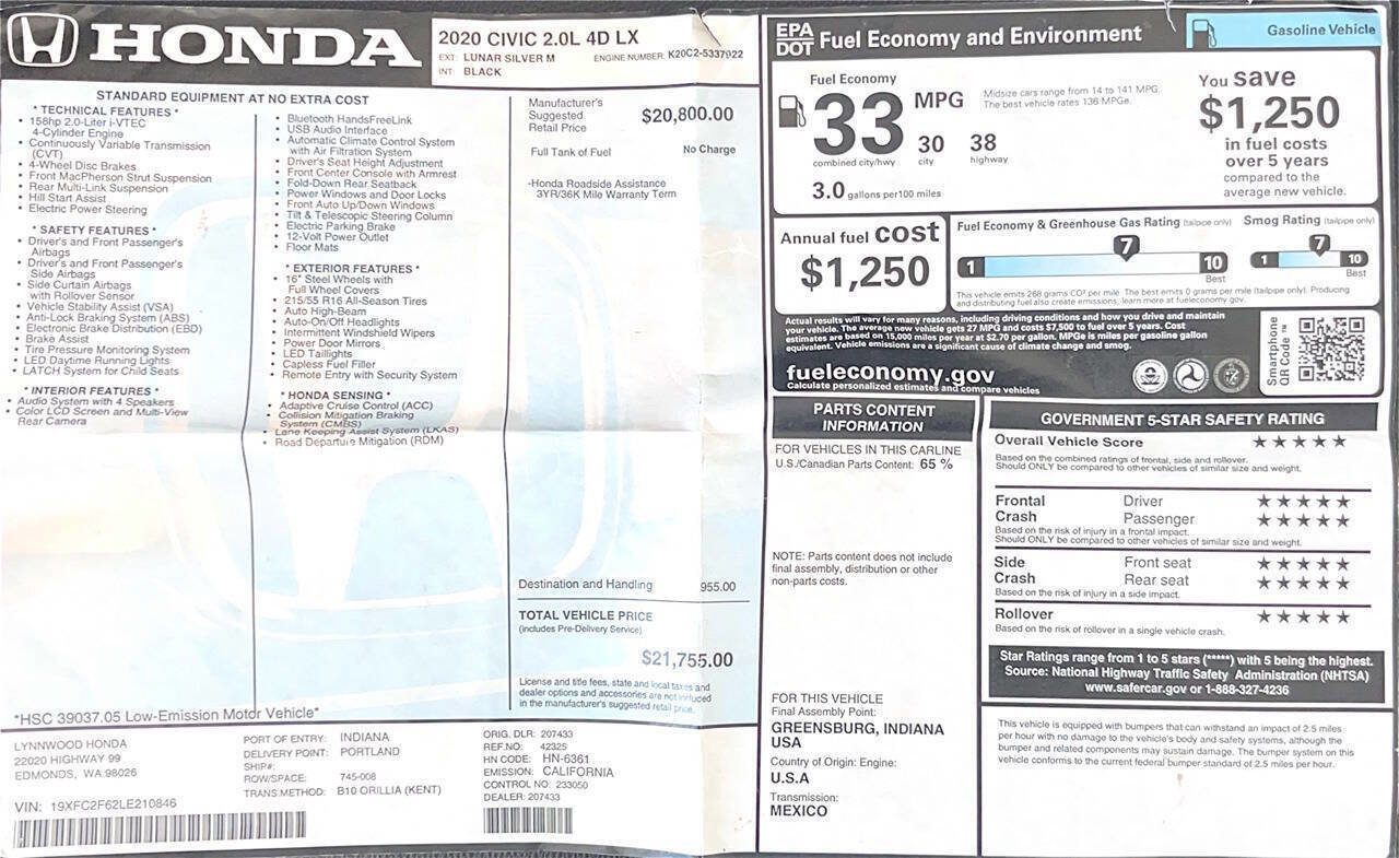 Used 2020 Honda Civic LX image 27