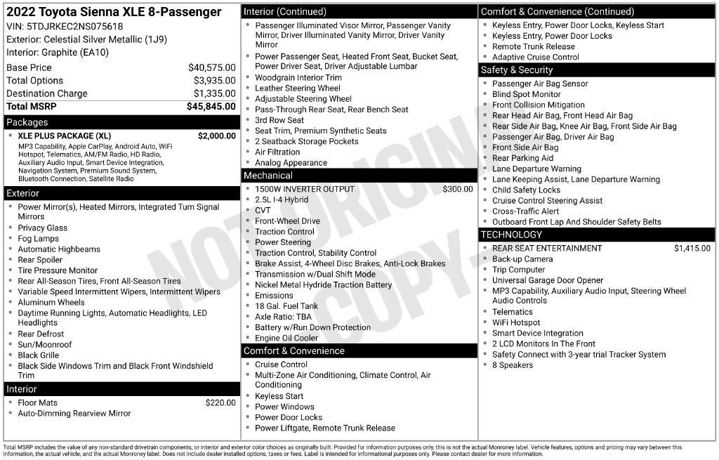Certified 2022 Toyota Sienna XLE w/ XLE Plus Package FWD image 2