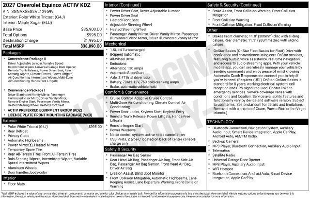 New 2027 Chevrolet Equinox ACTIV AWD/4WD image 25