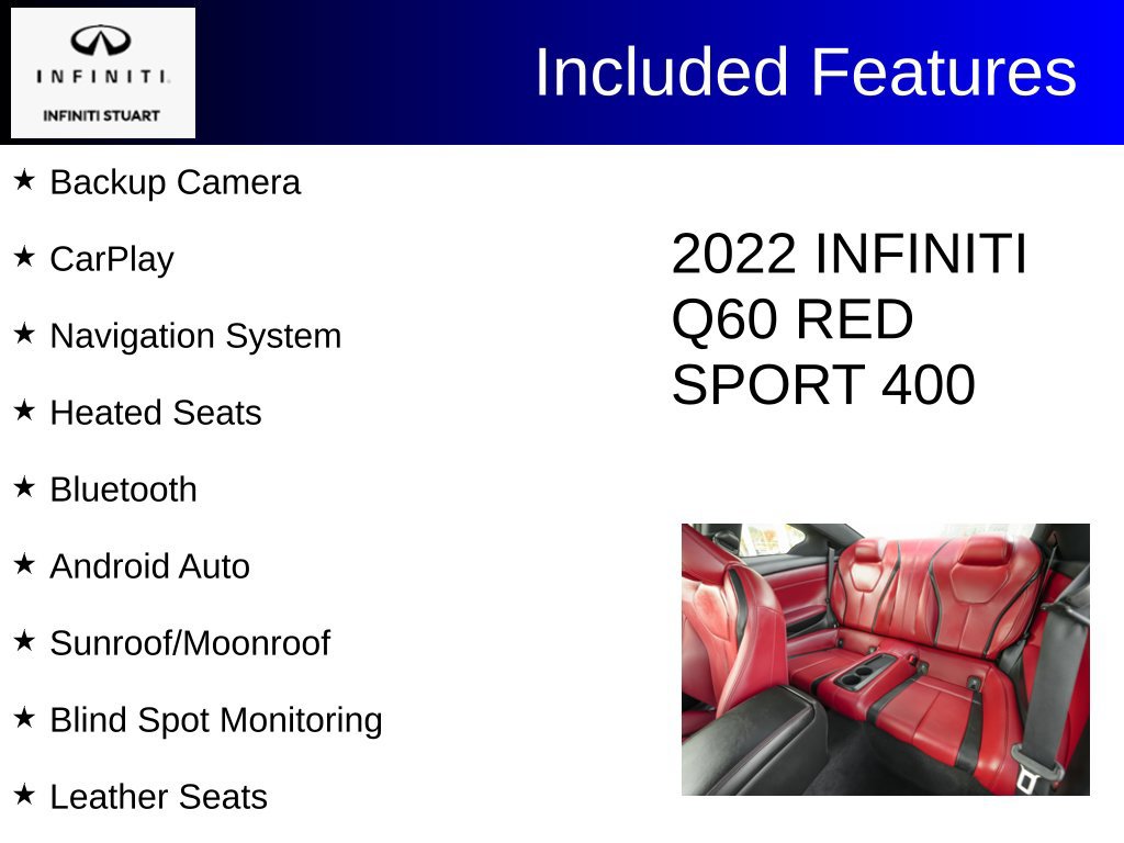 Certified 2022 INFINITI Q60 Red Sport 400 w/ Proactive Package RWD image 2